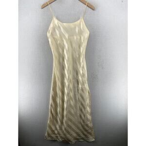 VICTORIAS SECRET Dress S Slip Gold Label Satin Nightgown Maxi Slit VTG Off White